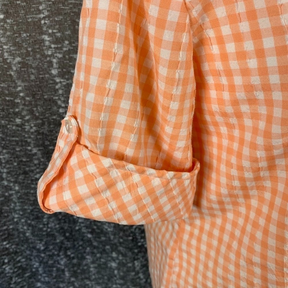 Vintage Alia Plaid Peach Button Up Collared Shirt Women's 10 - Picture 5 of 8